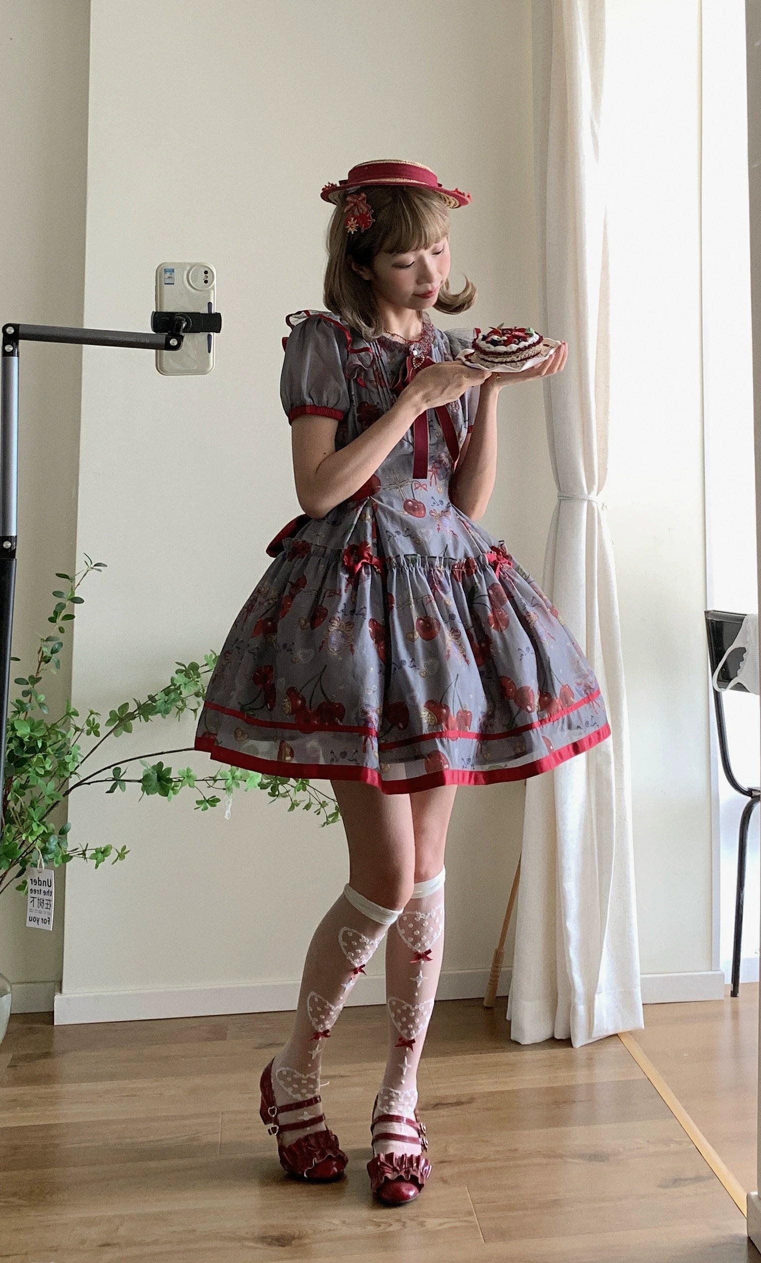(Buy for me)Gloaming~Sweet Lolita Cherry print Short Sleeve OP and SK Set 28840:322530