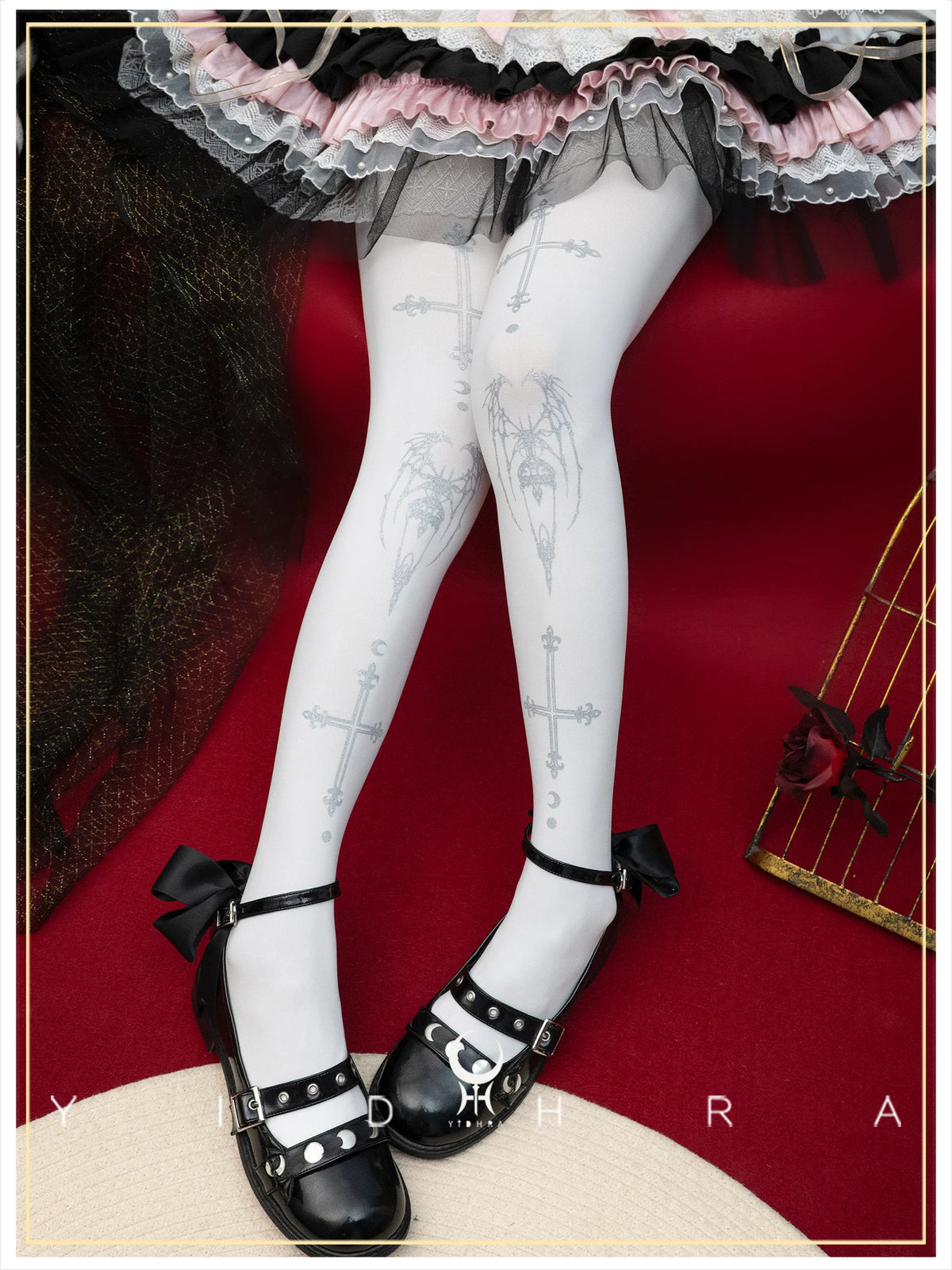 Requiem - Halloween Gothic Lolita Pantyhose, Cross and Goat Print 46039:872921