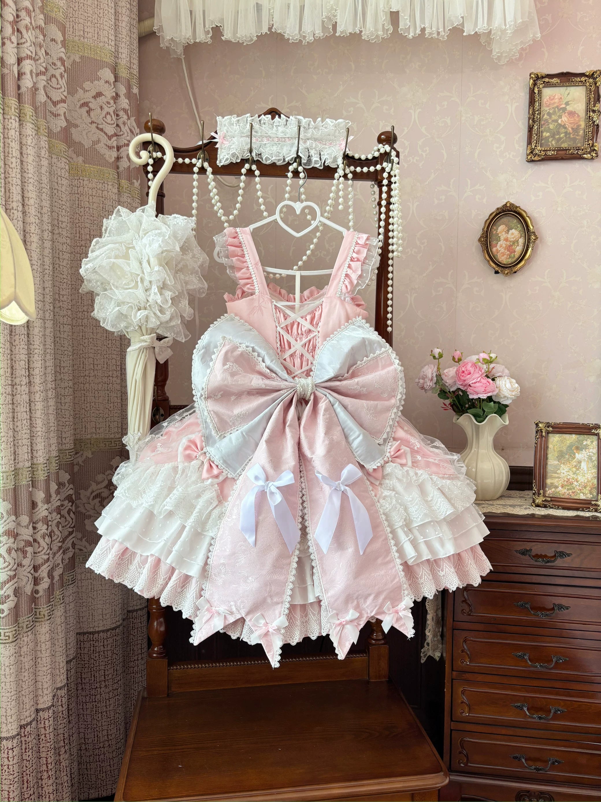 Shaoyun Weiwei - Plus Size Sweet Lolita Corset JSK Dress Set with Bows 45517:851286