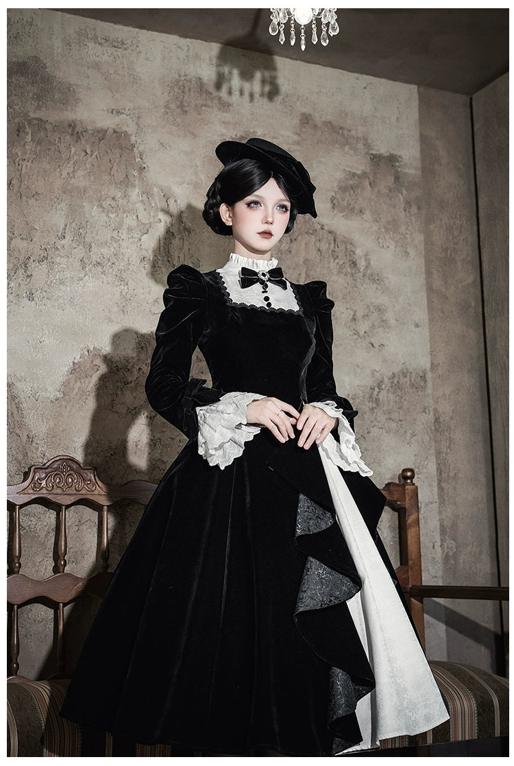 With PUJI - To the Dusk - Classic Lolita Tiered-Skirt OP, Long Irregular Hem 44319:804613