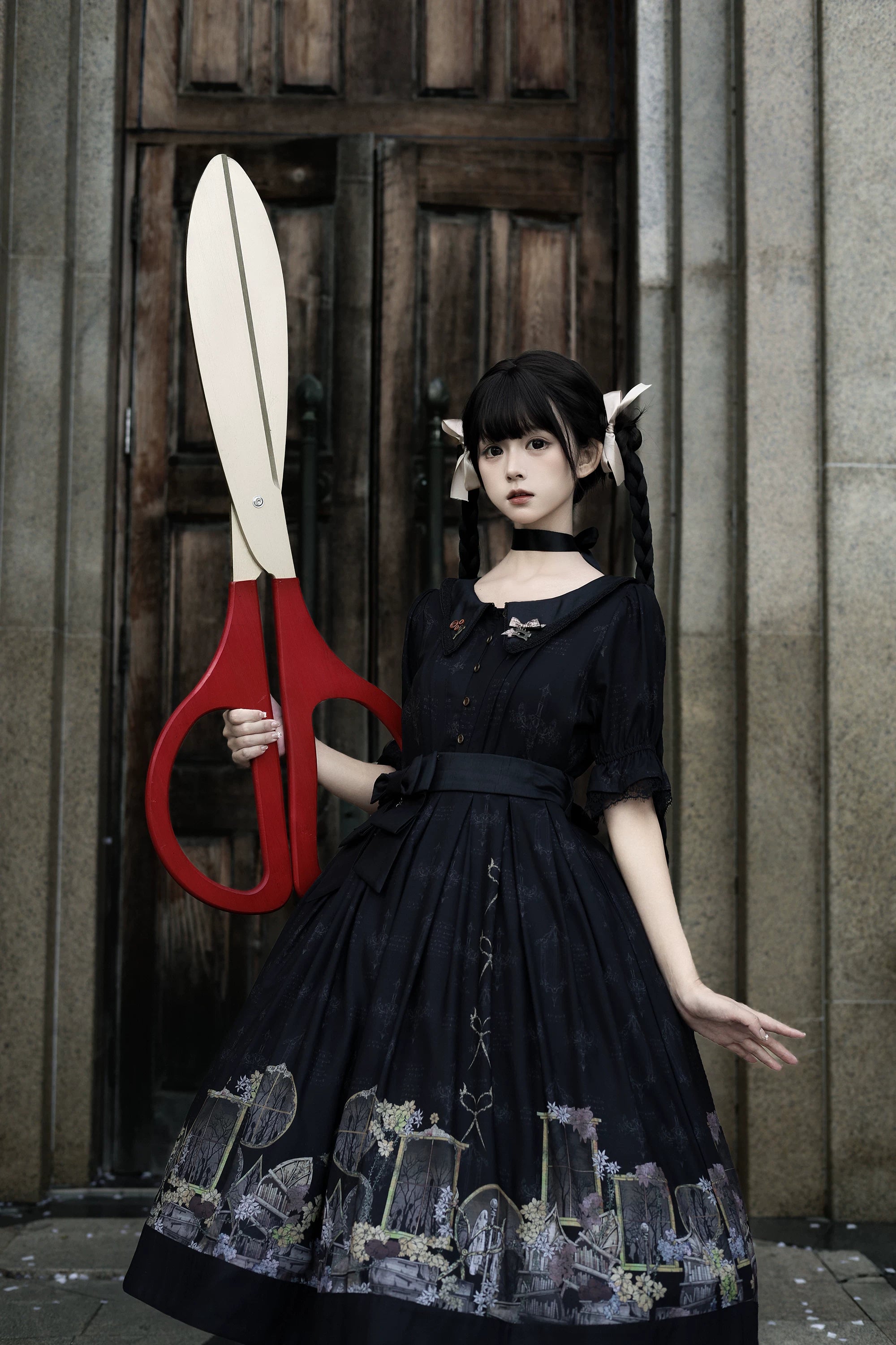 Window of Shadows - Plus Size Gothic Lolita OP & JSK, Window and Floral Print 45889:866704