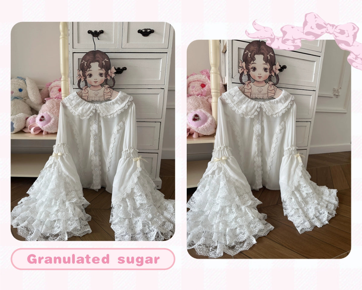 Qianmu - Granulated Sugar - Doll-like Sweet Lolita Lace Blouse, Hime Sleeve 44108:796429