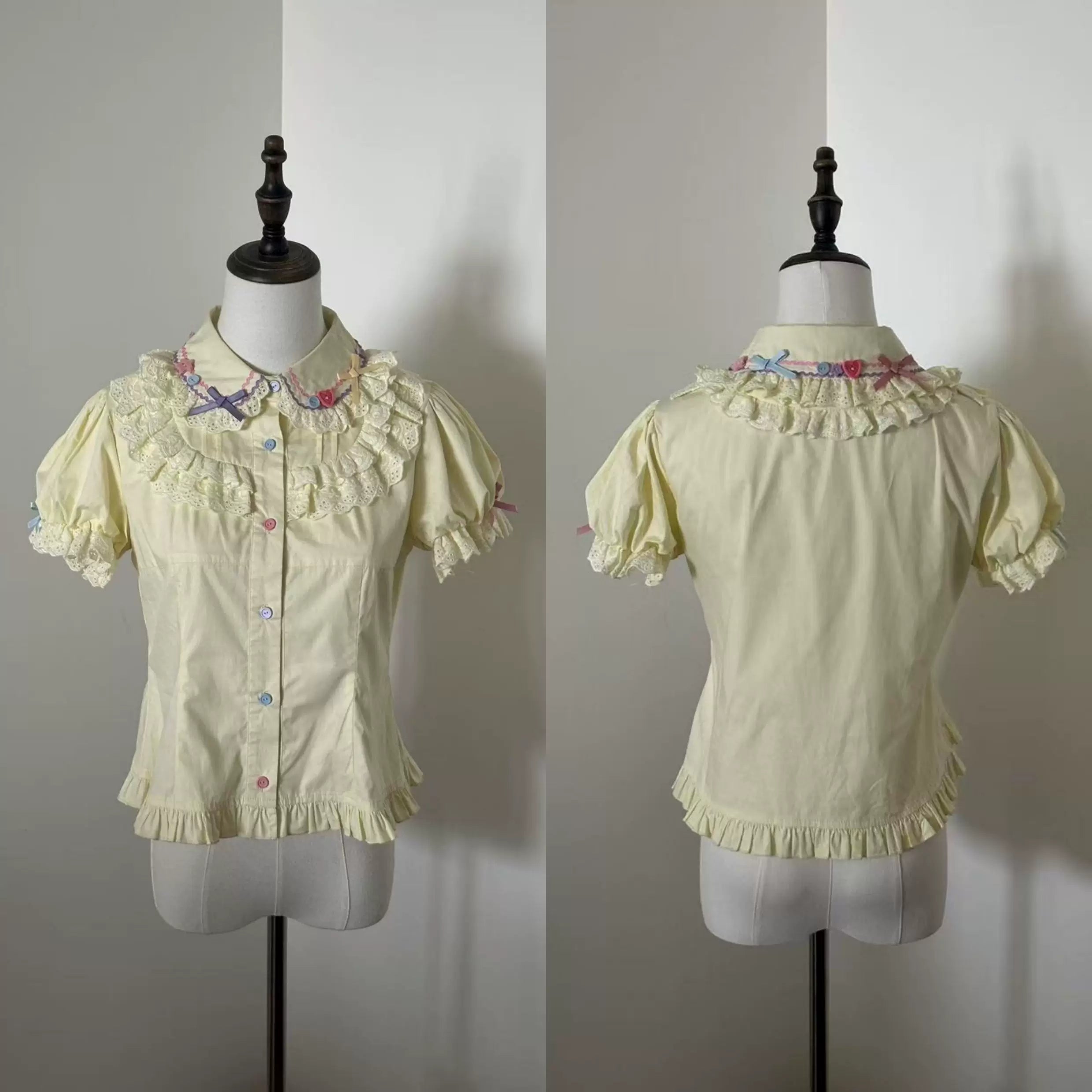 Cute More - Candy Colored Sweet Lolita Blouse, Ruffled Collar Yellow Blouse S