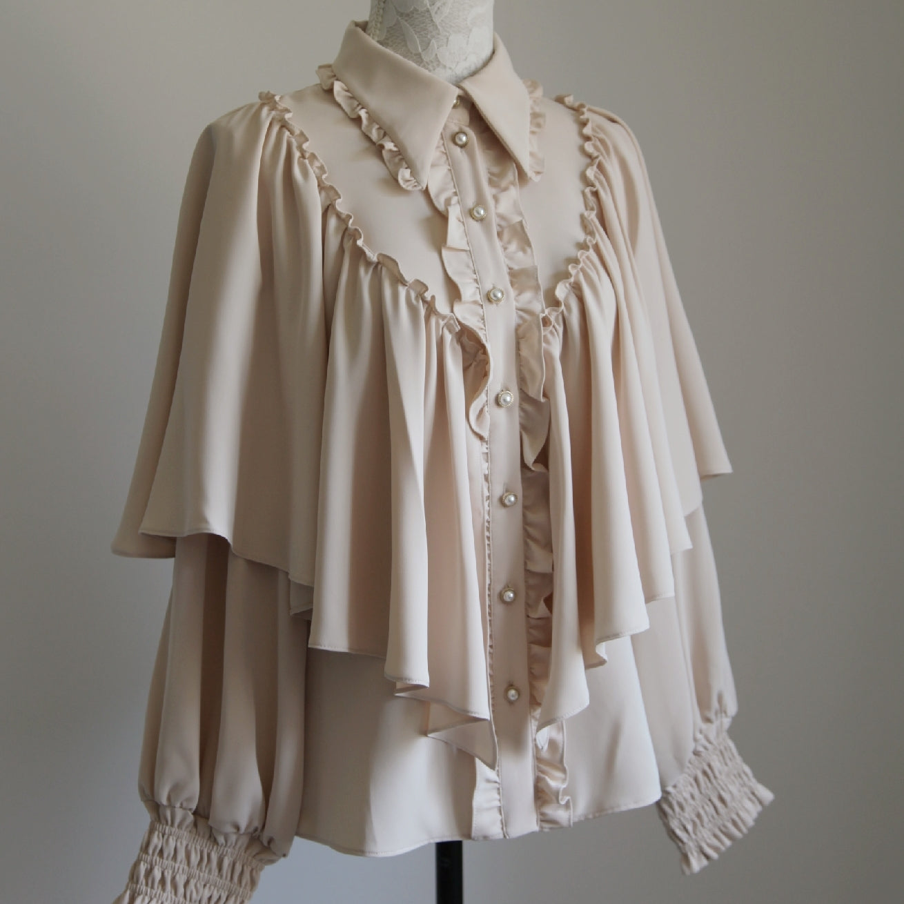 VTGDOLL - World War II love letter - Elegant Lolita Shirt and Lolita Painted SK S cloak shirt blue print