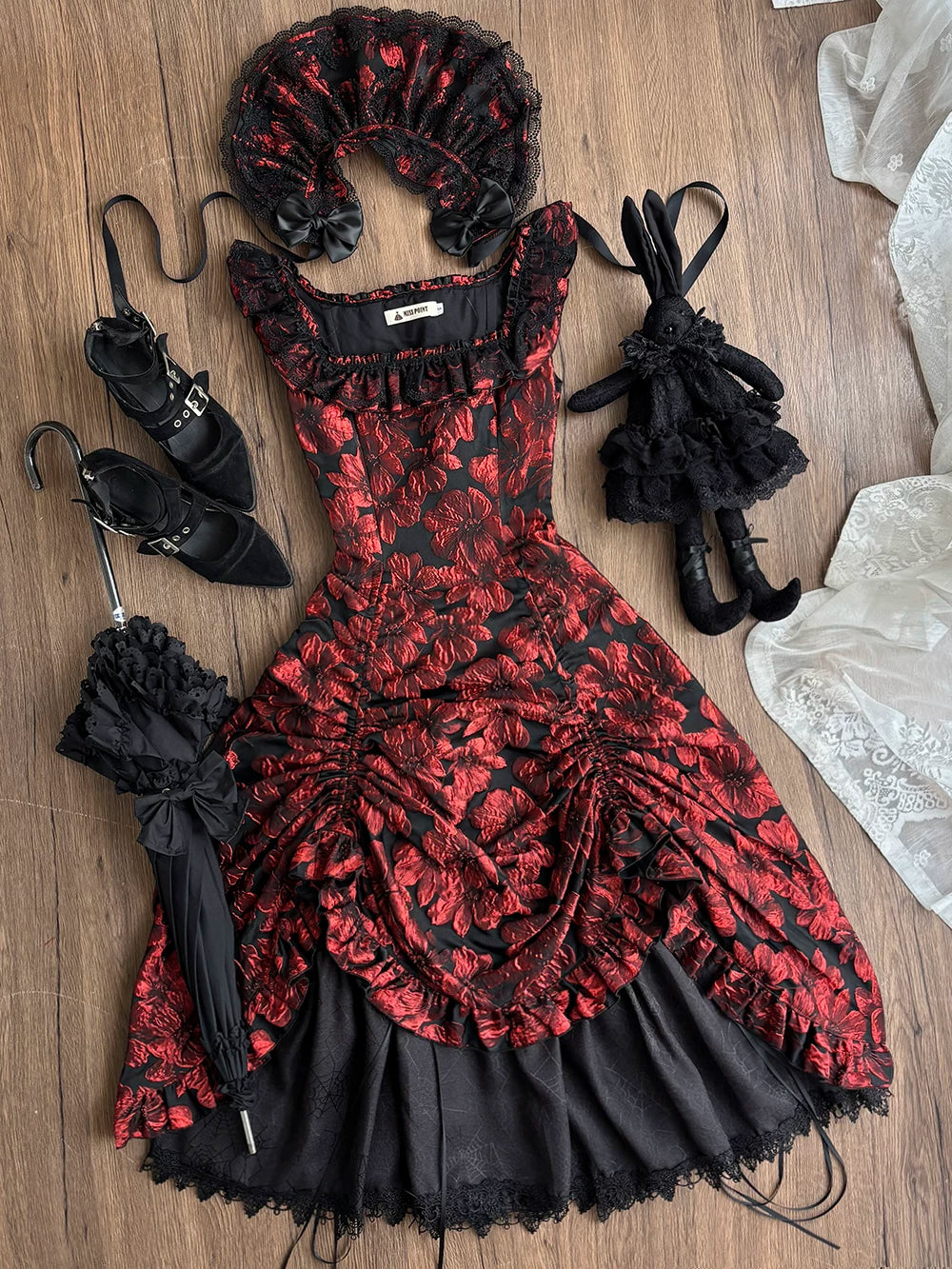 Midnight Lily - Gothic Lolita Lily Jacquard JSK Dress, Drawstring Lift-up Hem (2XL L M S XL XS) 45765:861802
