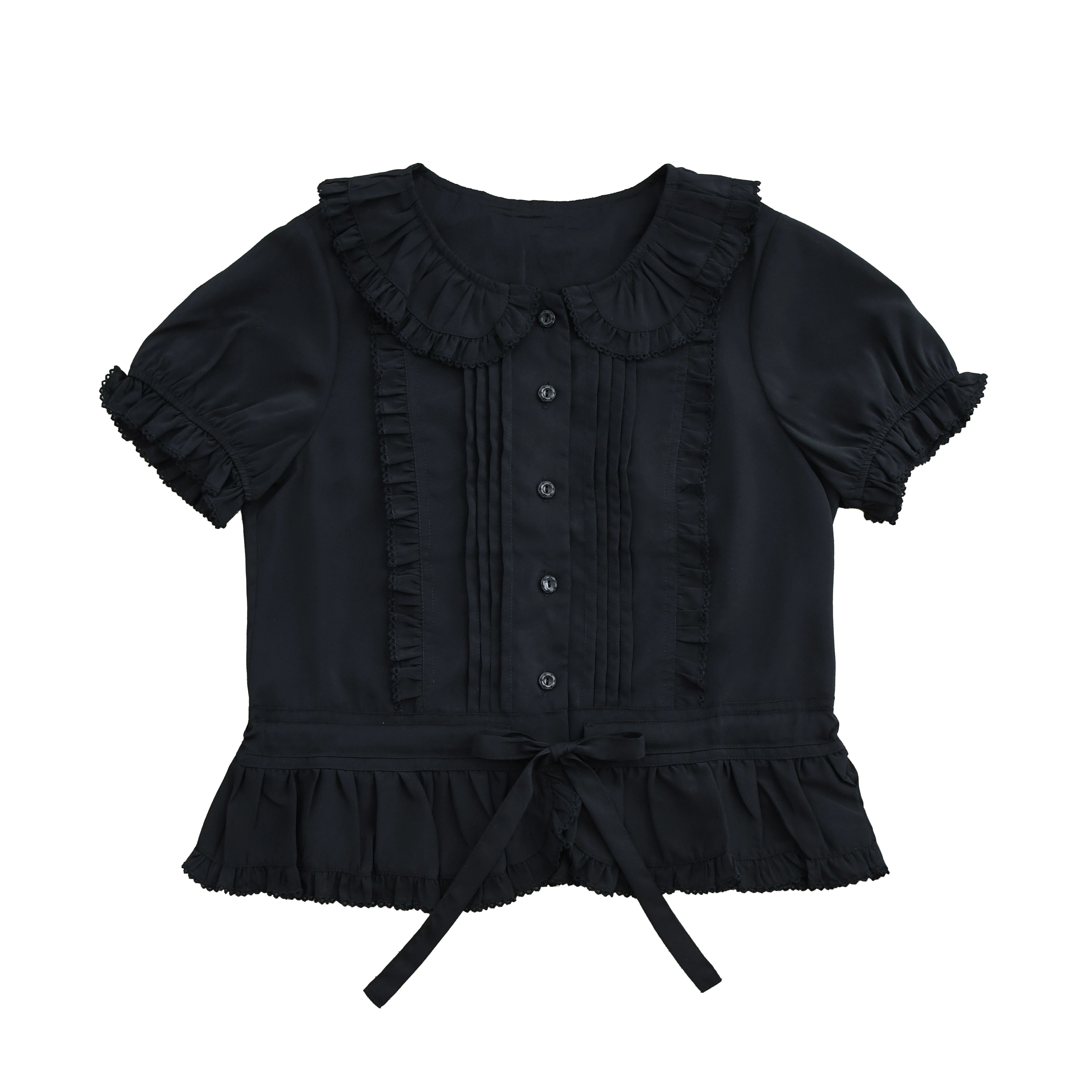 MIST - Perpetual Spring - Summer Sweet Lolita Blouse, Chiffon & Lyocell Options Black S