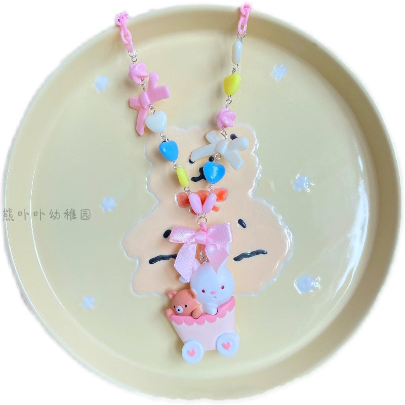 Bear Doll - Sweet Lolita Rabbit Necklace Sweater Chain JK Accessories pink cradle bunny