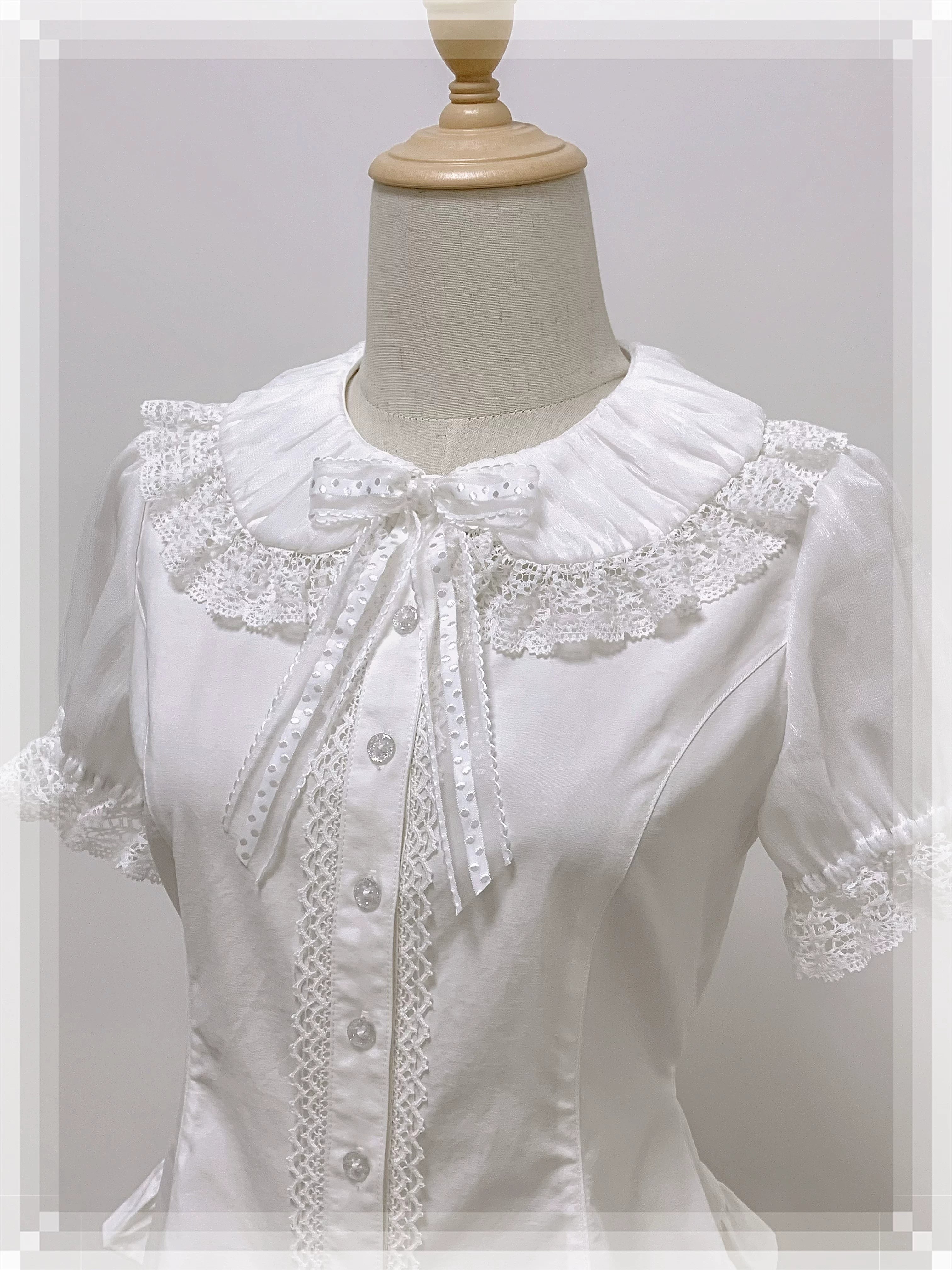 Ice Cream - Old School Lolita White Fitted Blouse with Bow 45602:854752