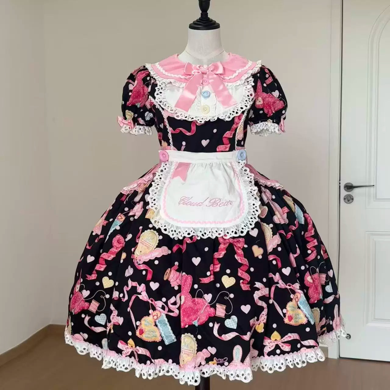 Little Bunny Tag - Sweet Lolita Bunny Printed OP & Salopette, Detachable Apron (2XL L M S XL / Pre-order) 45718:859501