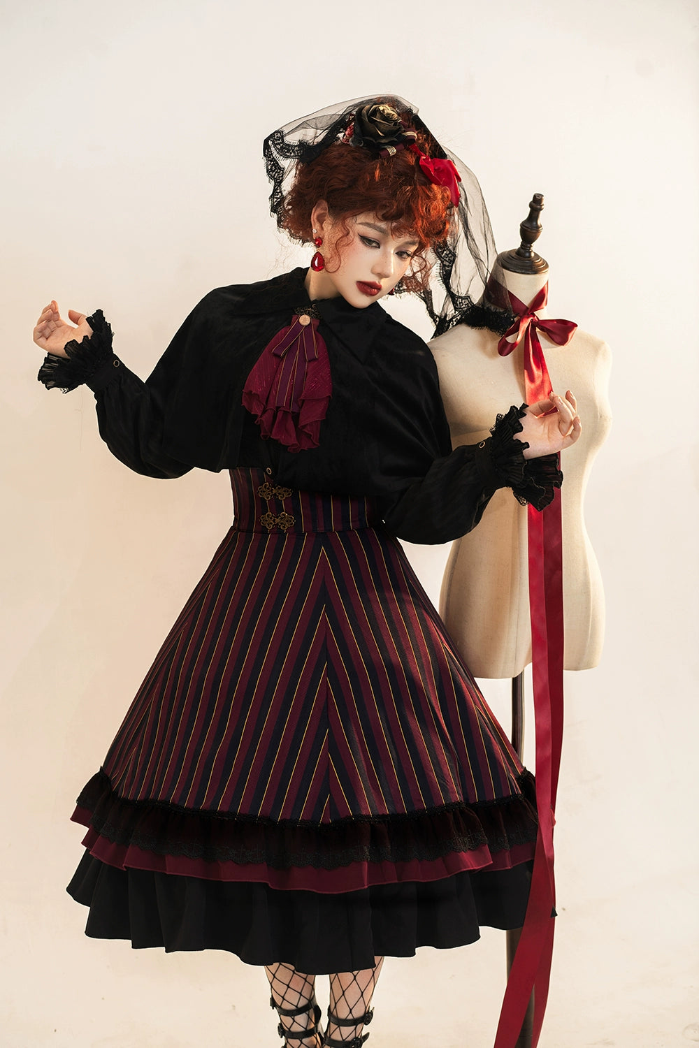 (Buyforme)Miss Point~Customized Lolita Elegant Striped High Waisted Fishbone SK 21544:312616