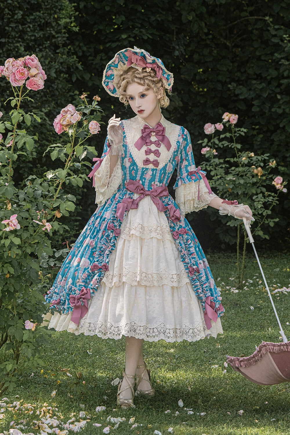 Miss Point~Lilyka Garden~Classic Lolita OP Dress Set Elegant Floral Wall Princess Sleeve 38832:606360