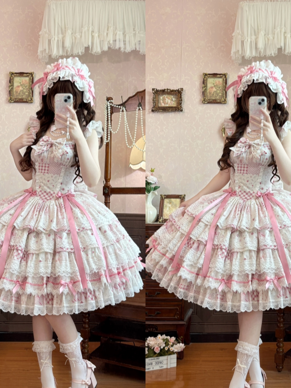 Flower Narrative Ballad - Classic Wedding Lolita Floral Printed JSK Dress with Tiered Hem 45728:859712