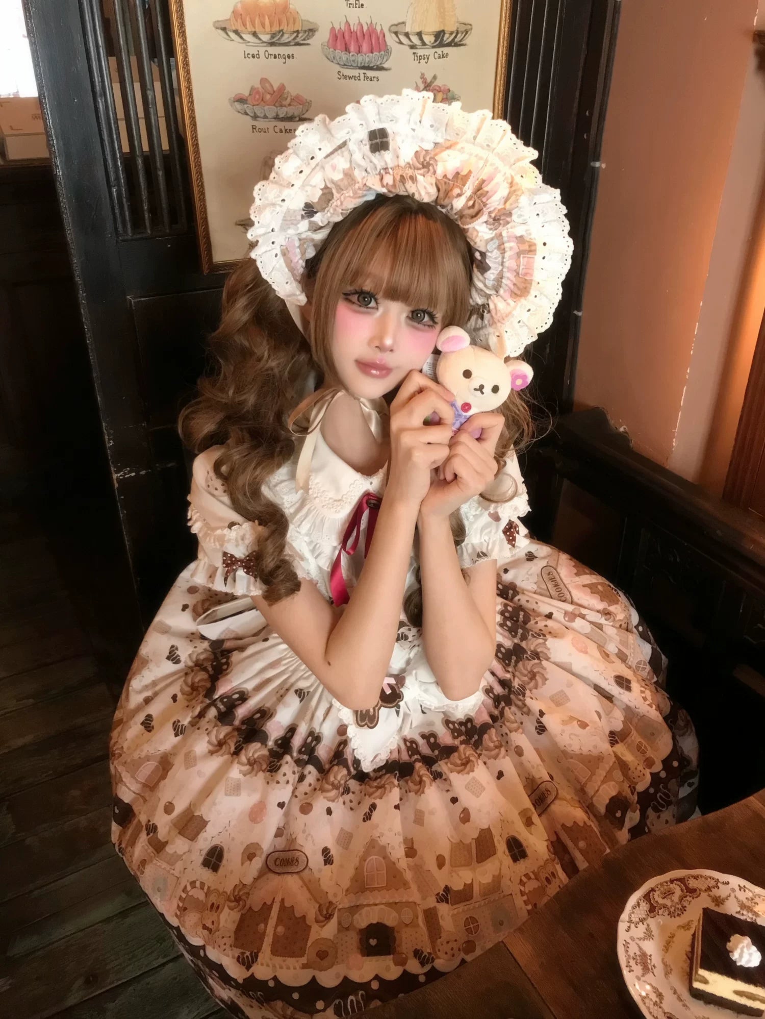 Bunny Gingerbread House - Kawaii Lolita Printed OP Dress with Bows 45275:843190