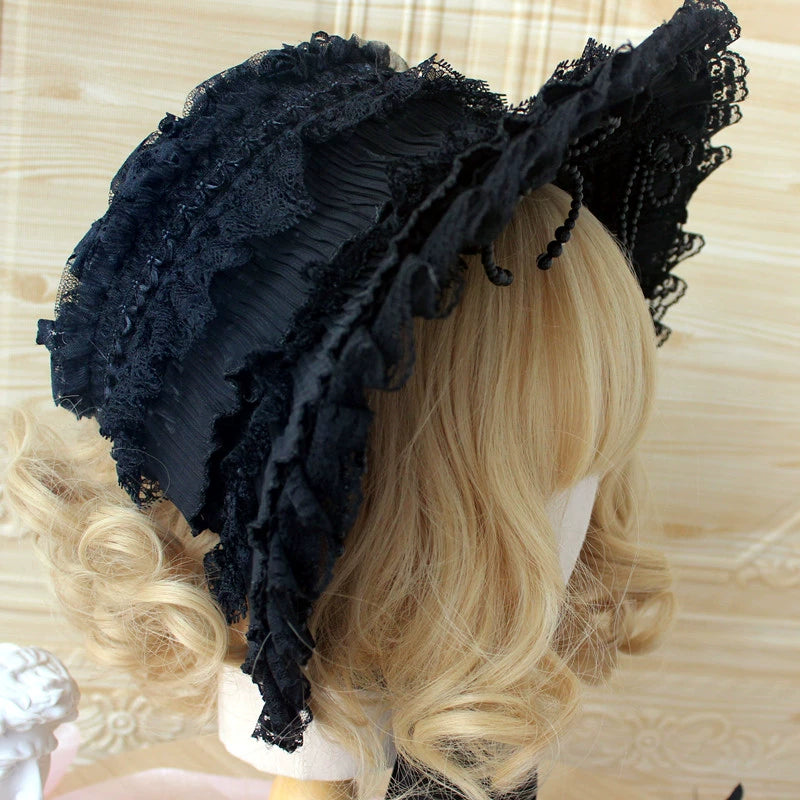 (BFM)Deer Girl~Gothic Lolita Handmade Bonnet with Bows and Beads 34420:461734