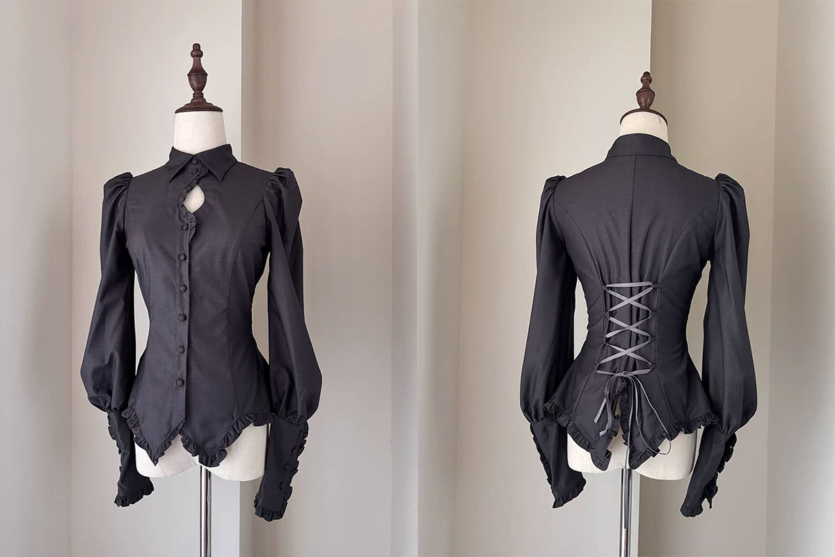 Shadow Hymn - Gothic Lolita Solid Shirt & Skirt, Side Zipper