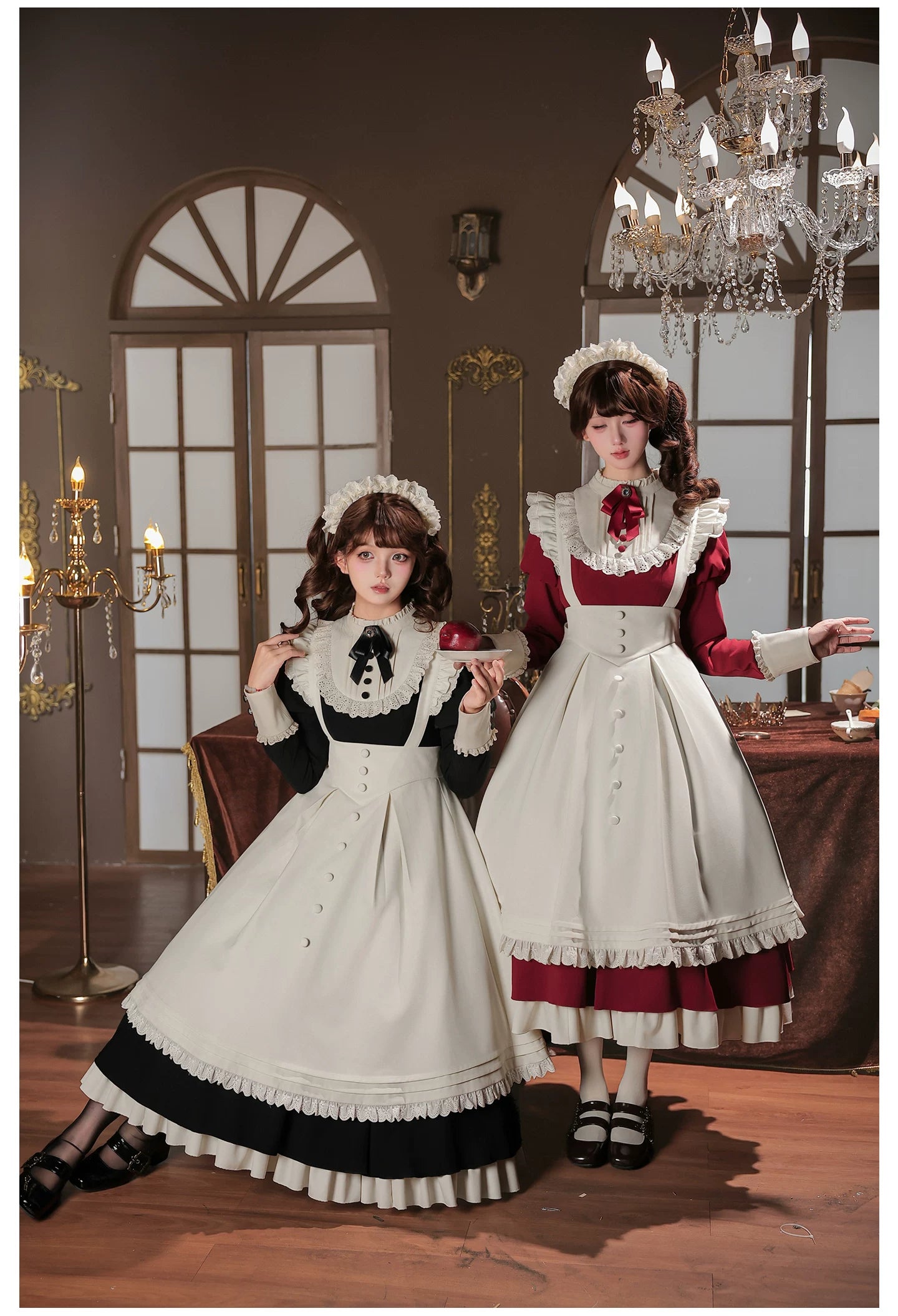 Miss Lita - Classic Lolita Maid OP Dress, Adjustable Flutter Sleeve Apron 45858:865781