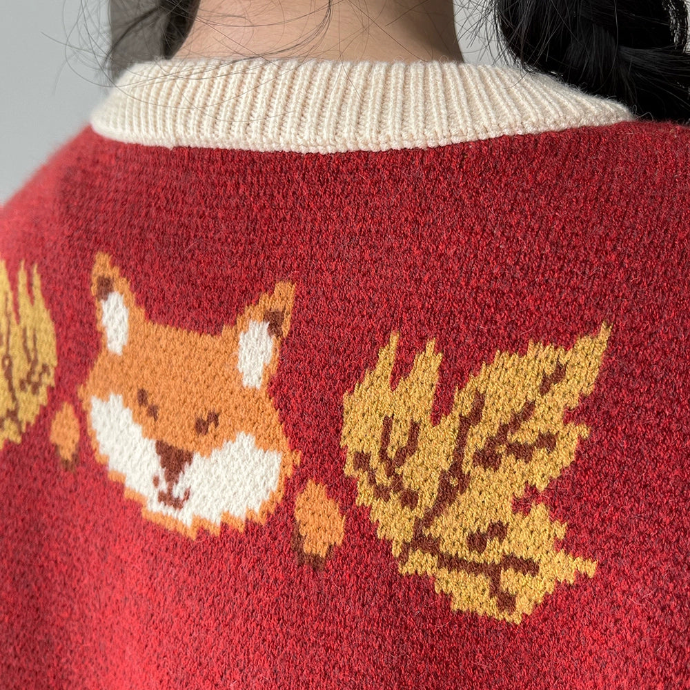 Miss Point - Fat Fox in the Forest - Kawaii Lolita Sweater Customized Winter Lolita Couple Outfit 37102:550974