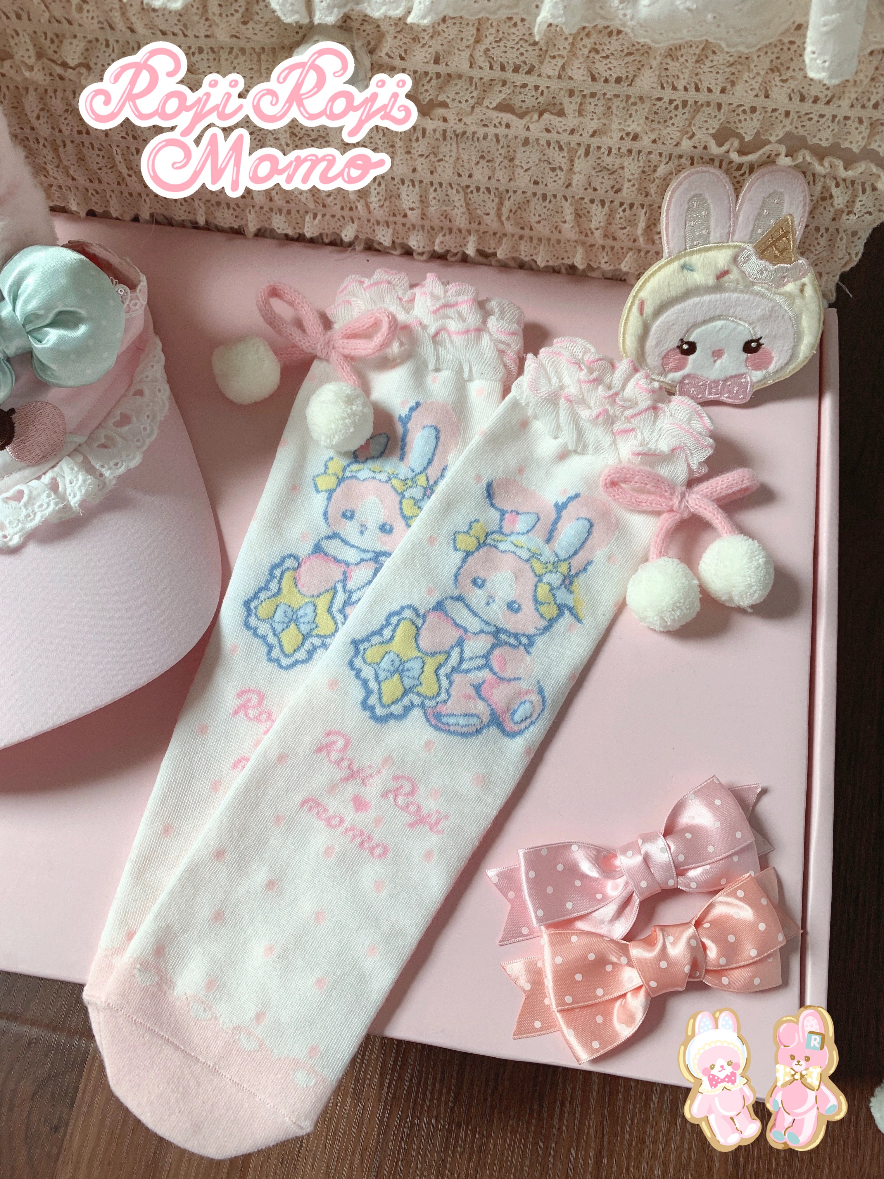 Roji Roji - Kawaii Lolita Mid-Calf Socks, Rabbit Print 44017:792637