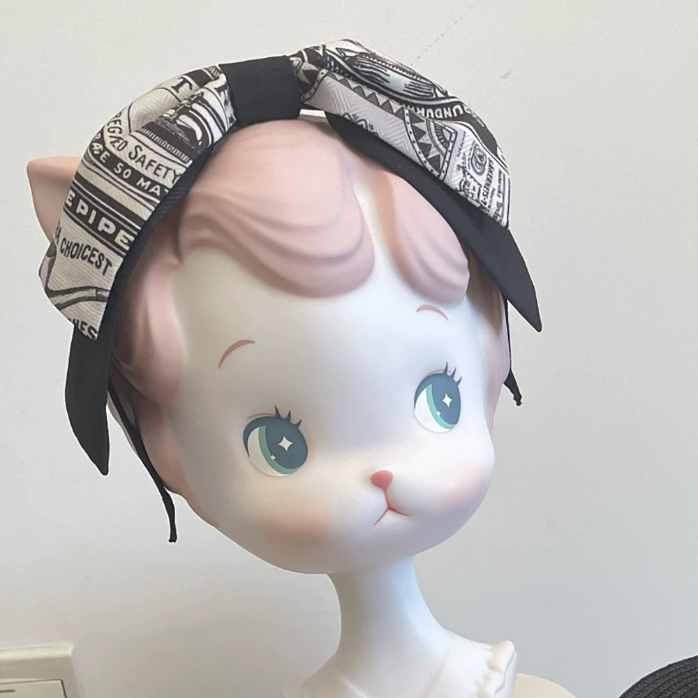 Miss Cube - Antique Label - Retro Lolita KC Straw Hat Bow Tie Black and White KC