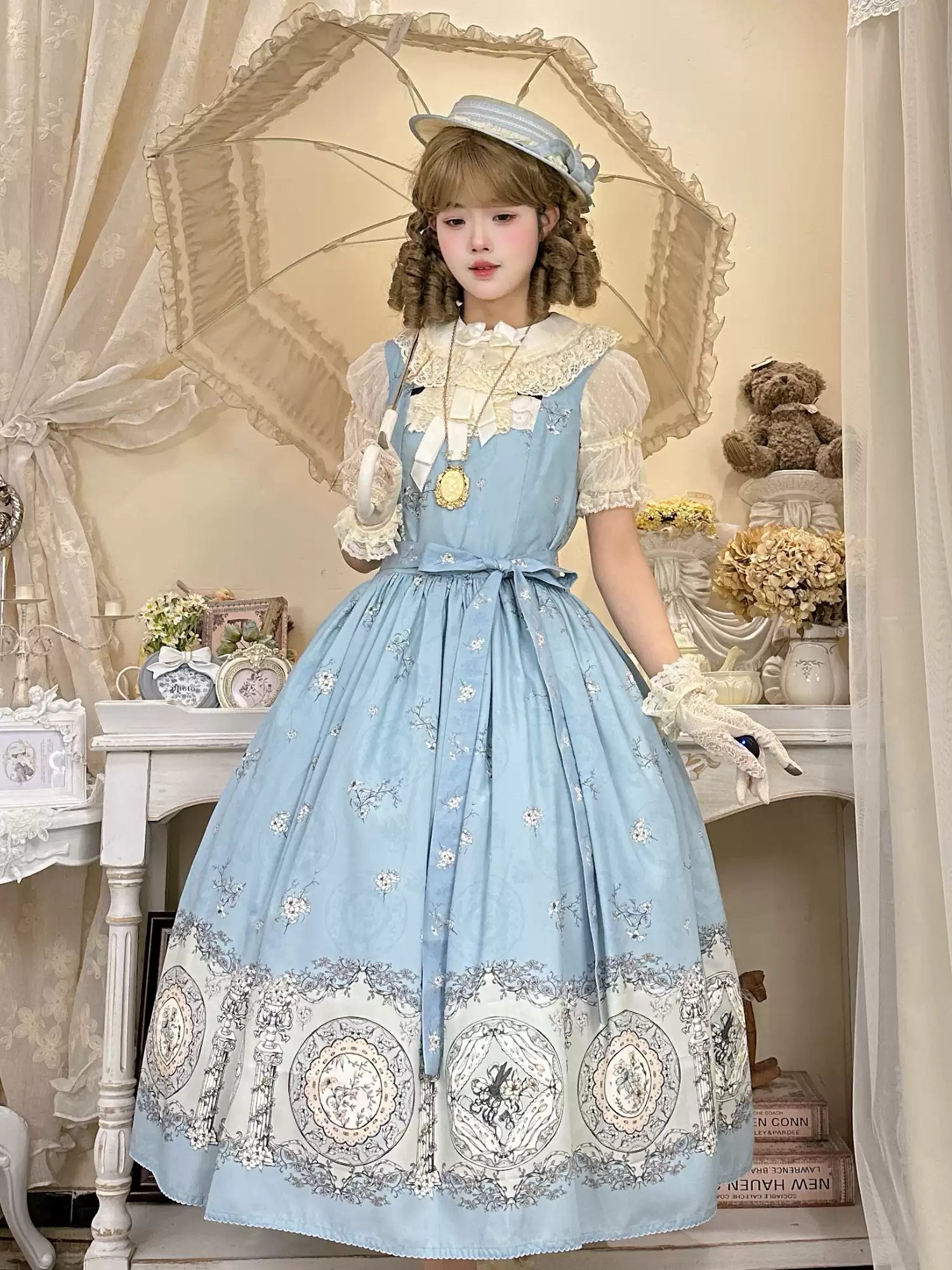 DreamWhale - Small Porcelain Plate - Classic Lolita JSK Printed Dress 43990:790843