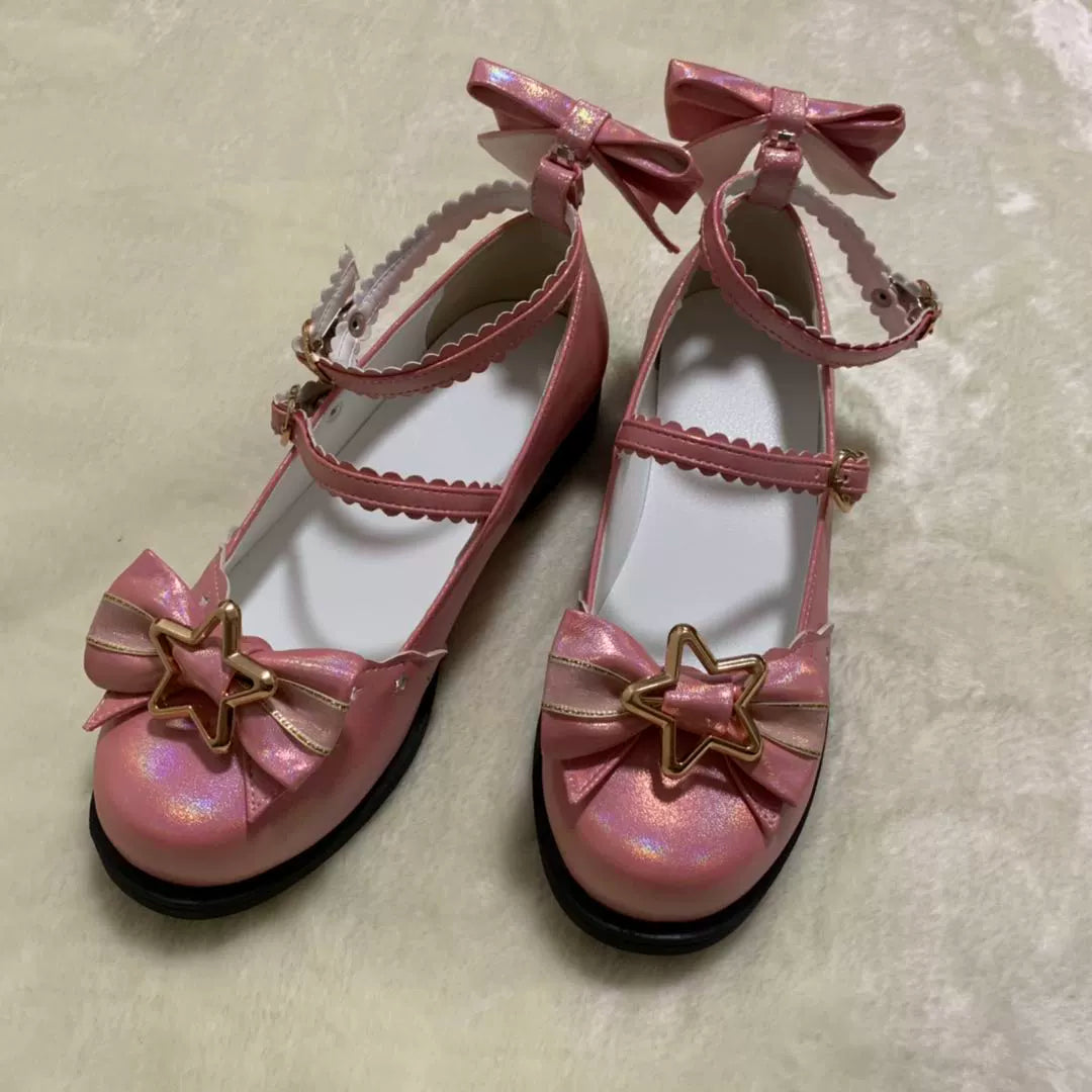 Bubble Cat - Dreamy Starry - Sweet Lolita Shoes Low Heel Bow Shoes 34 dark pink (giltter under the sun)