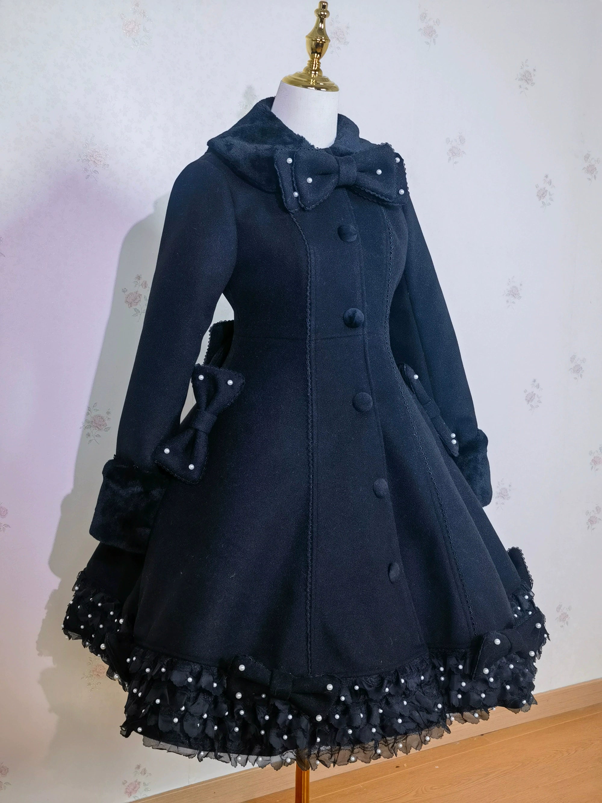 Bunny Magic Forest - High Waisted Sweet Lolita Overcoat, Bunny Ear Collar (Black / 2XL L M S XL) 44100:795307