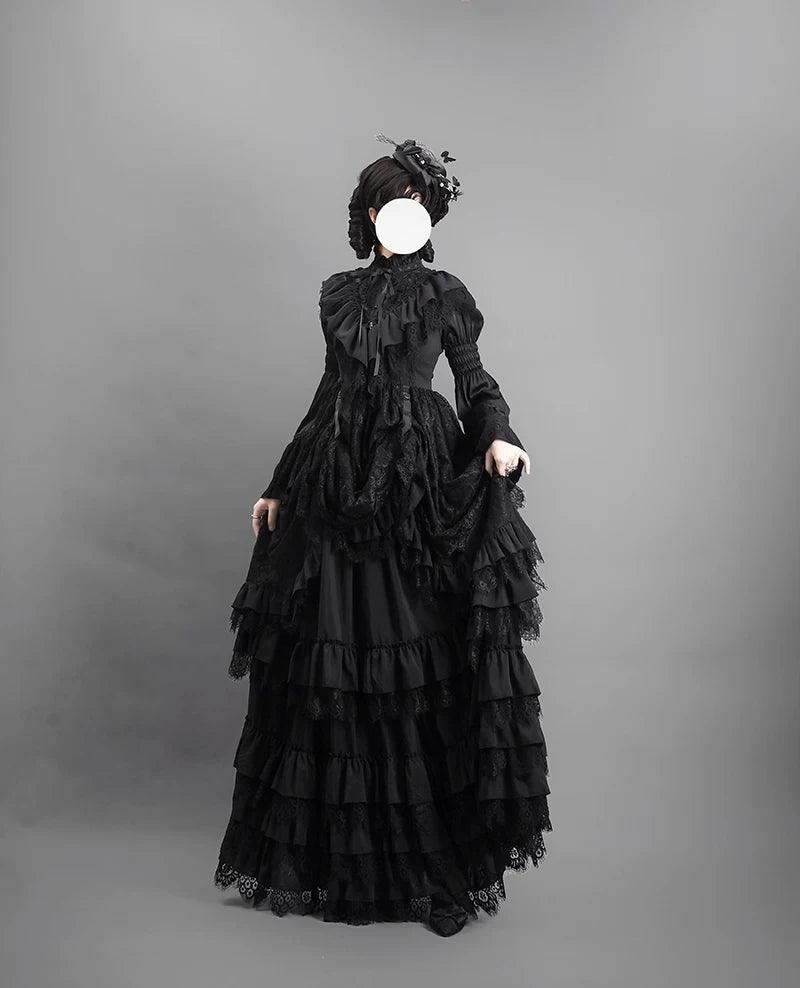 Amala - Long Gothic Lolita Petticoat, Tiered Hem 44430:808087