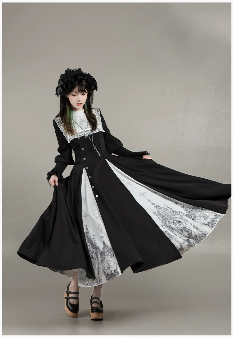 With PUJI - Letter and Poetry · Raven's Night Song - Oriental Aesthetics Gothic Lolita Dress Set 43907:788831