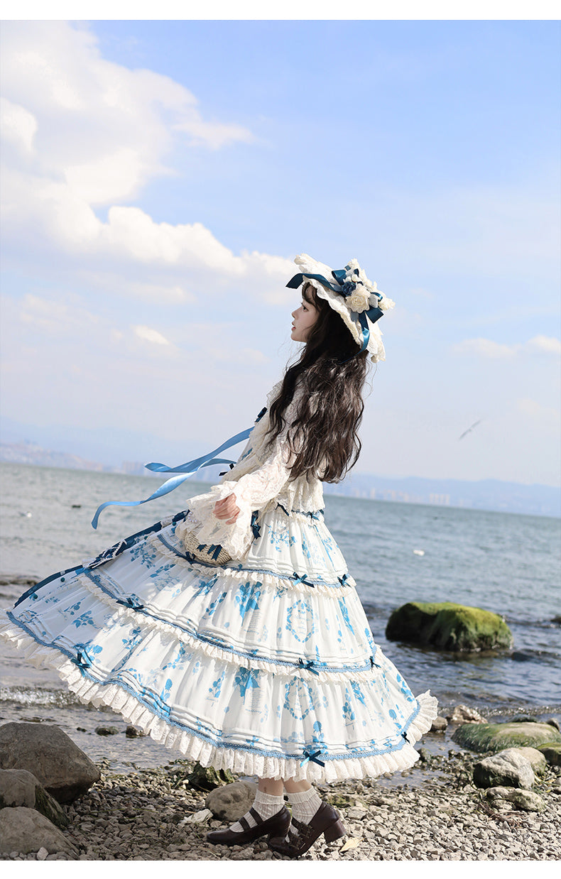 NanShengGe - Mulberry Poem - Country Lolita Printed Dress with Cardigan Set 42513:742859