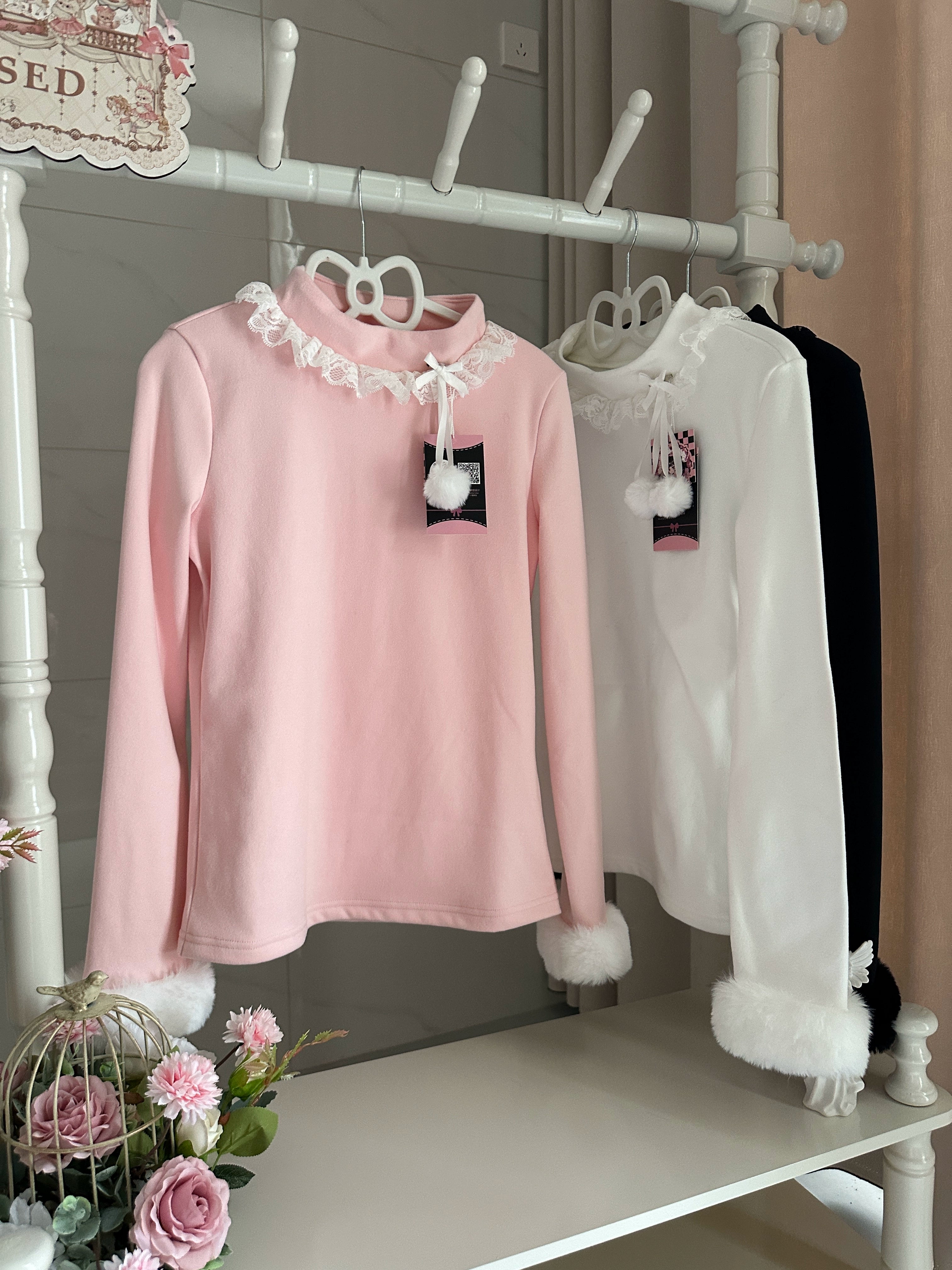 MeowMeow - Pom Pom - Kawaii Lolita Winter Innerwear, Fuzzy Cuffs (Pink / 2XL L S) 44046:793655