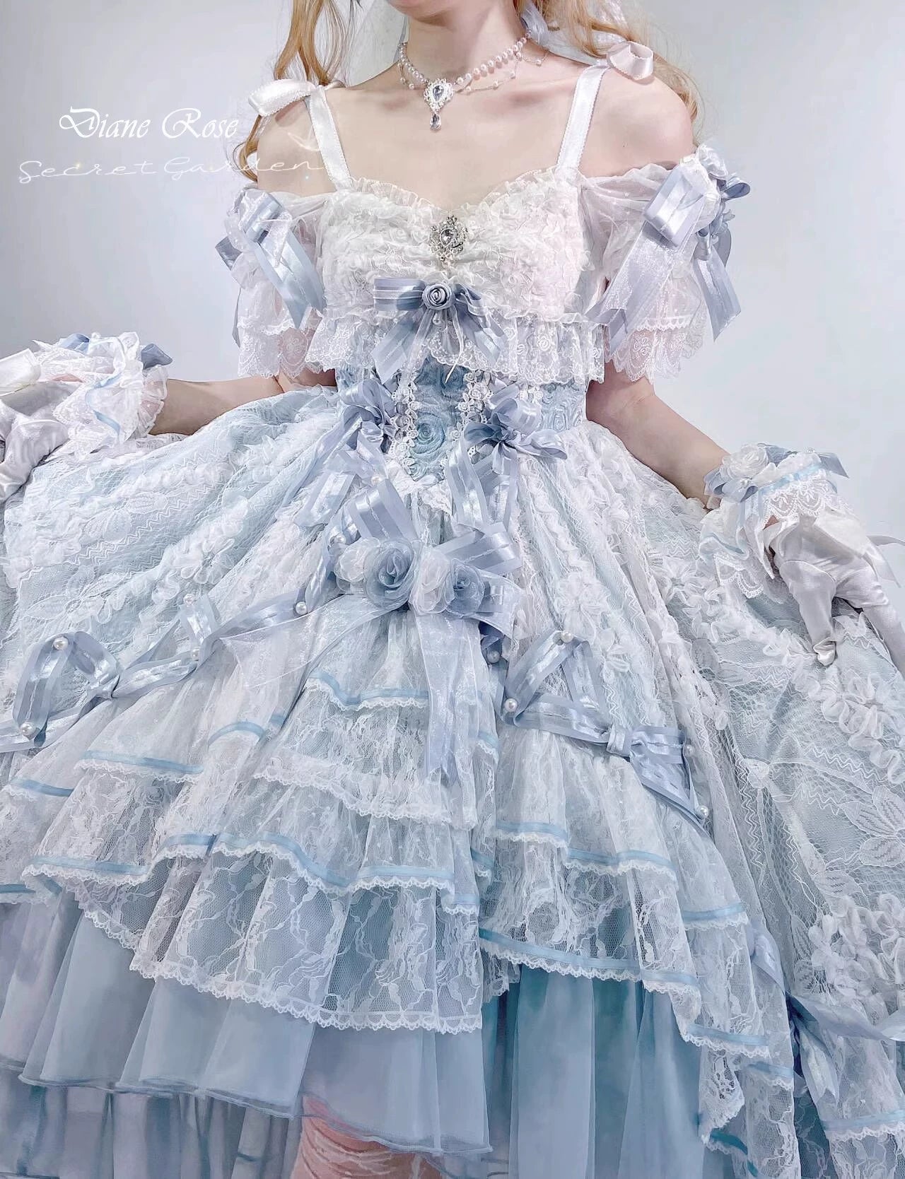 MieYe - Diana Rose - Bridal Lolita Dress Short Wedding OP with Accessories 41638:708722