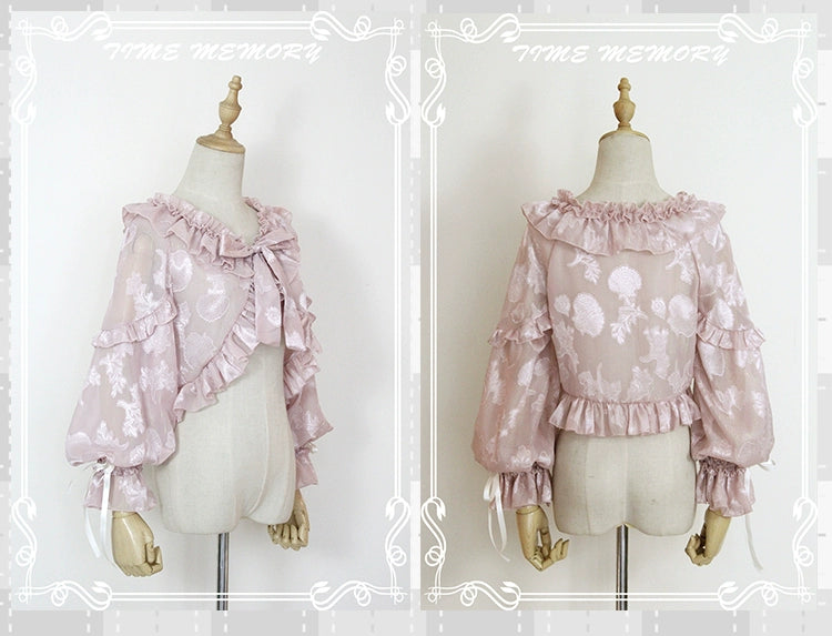 Time Memory~Xianbei~Sweet Lolita Chiffon Lantern Sleeve Cardigan with Bow 34598:463088