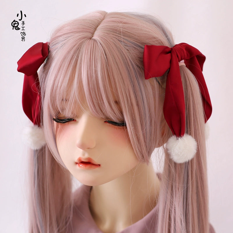 Xiaogui - Sweet Lolita Bow Hair Clips Multicolors a pair of dark red hair clips