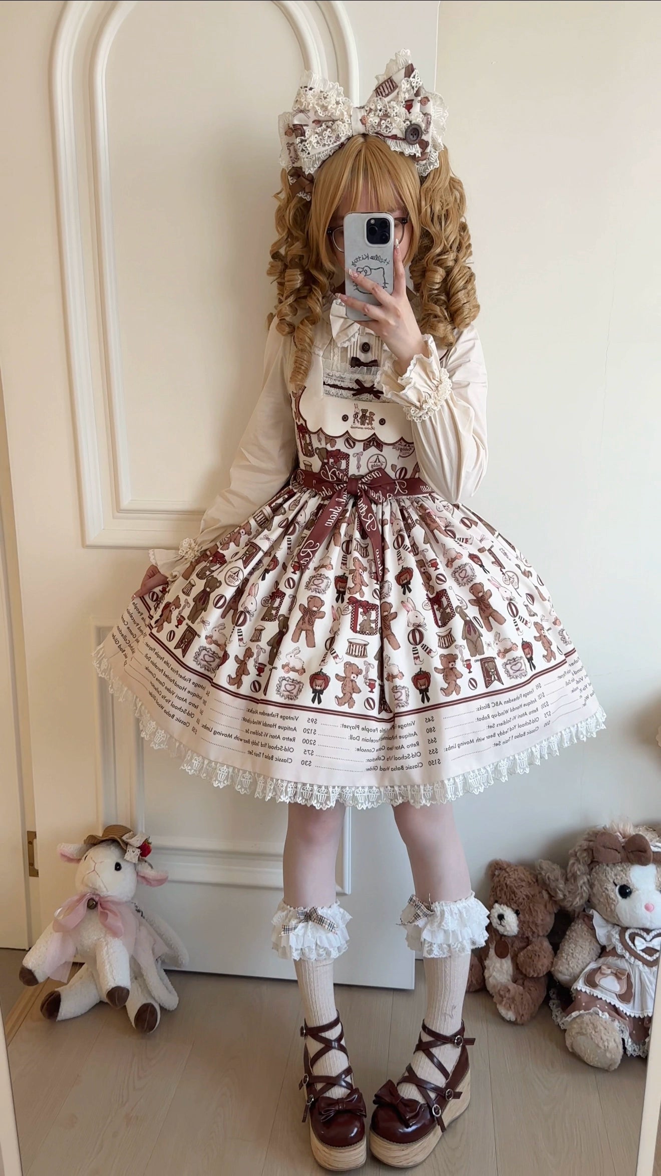 Fairyfaith - Little Bear Daily - Kawaii Lolita Embroidered JSK & OP Dress, Bear Print 44384:806228