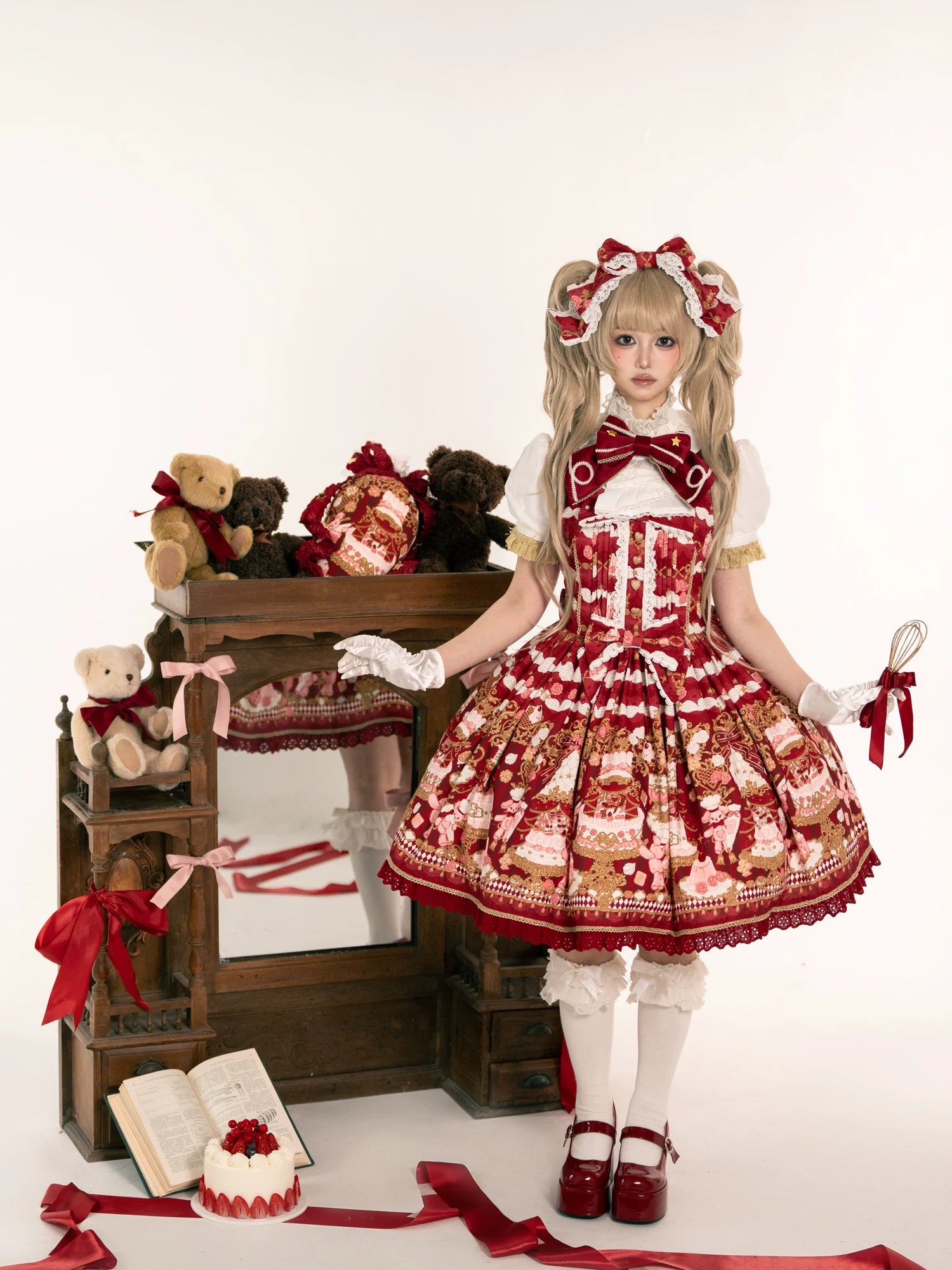 Sugar Festivaly - Kawaii Lolita JSK Dress, Cake & Bear Print 44540:811782