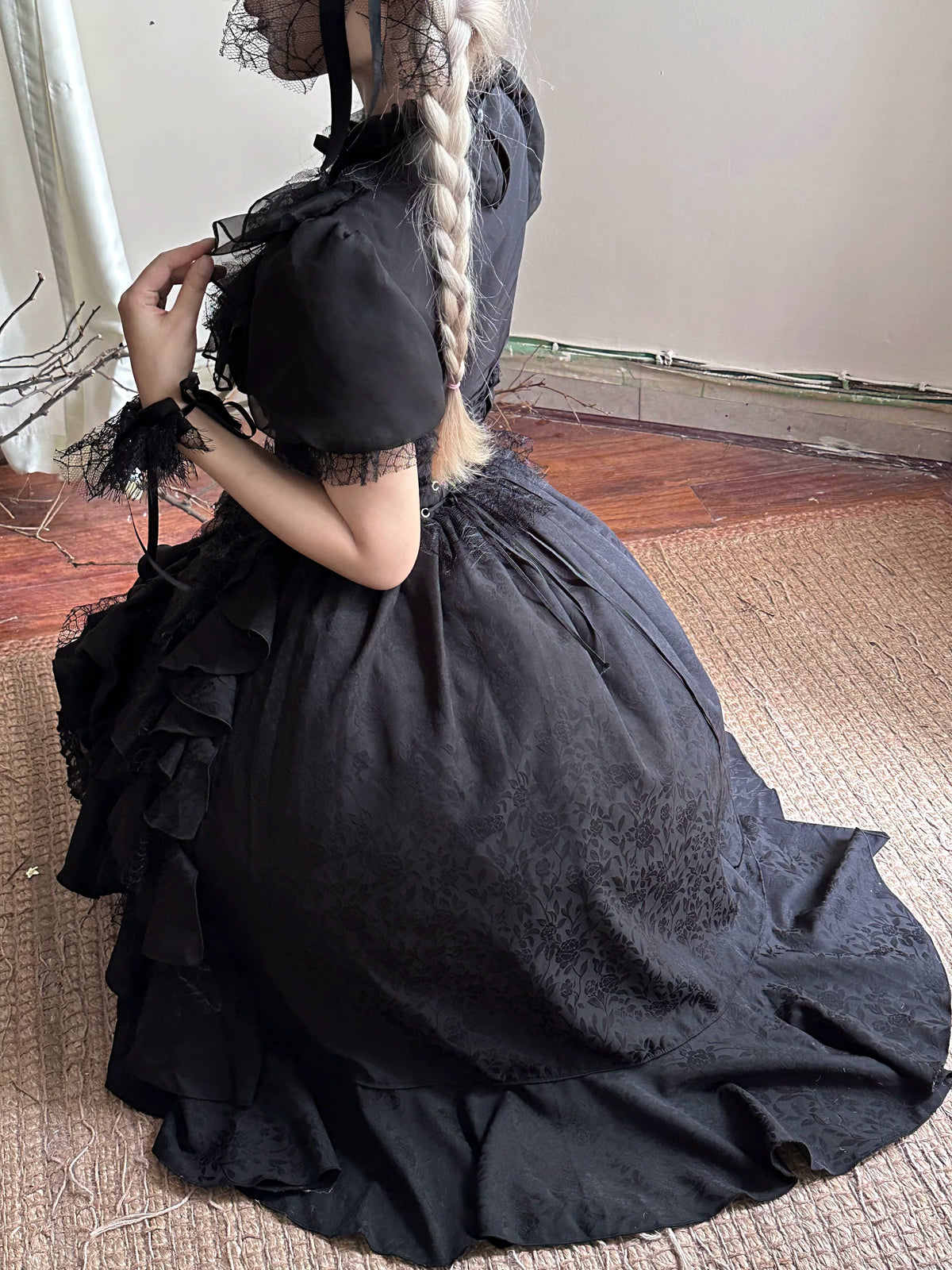 Mistshroud Manor - Gothic Lolita Blouse & Boned Waist SK, Drawstring Lift-up Hem 45909:867521