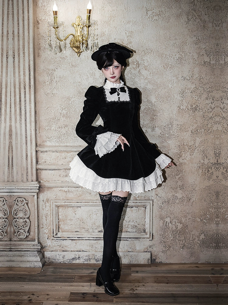 With PUJI - To the Dusk - Classic Lolita Tiered-Skirt OP, Long Irregular Hem 44319:804631