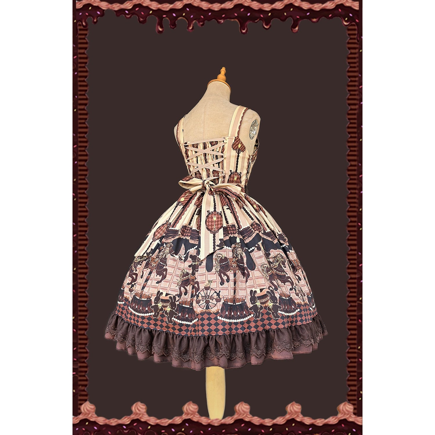 Chocolate Carousel - Peter Pan Collar Old School Lolita JSK Dress, Carousel Print