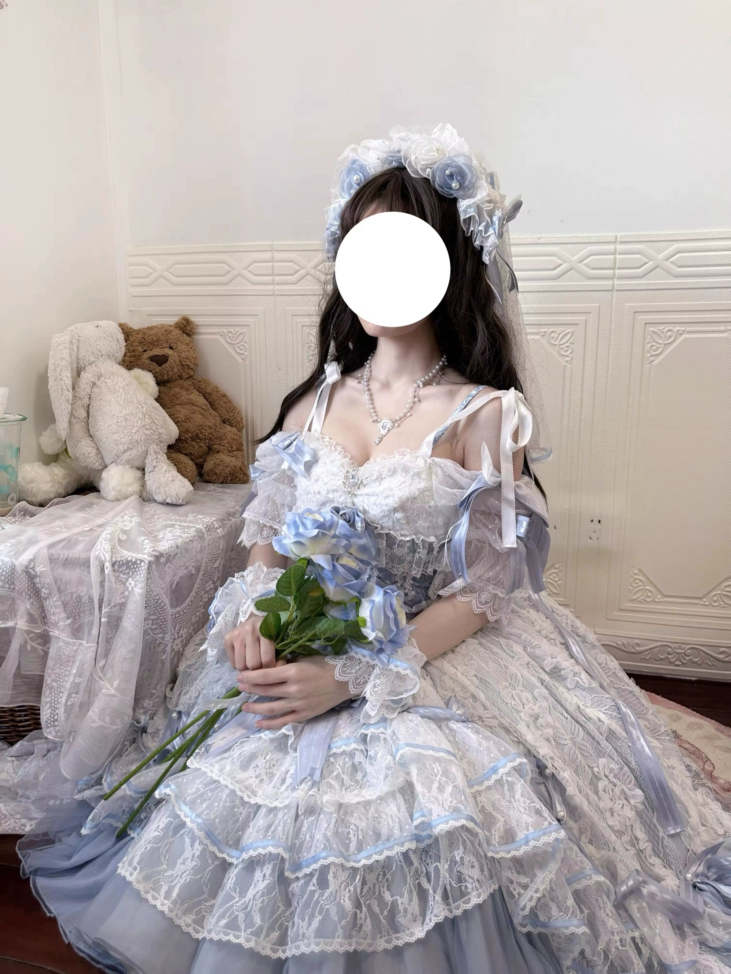 MieYe - Diana Rose - Bridal Lolita Dress Short Wedding OP with Accessories 41638:708716