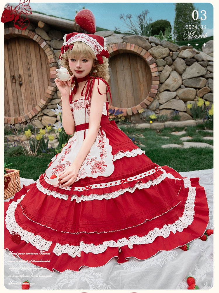 Flower and Pearl Box - Strawberry Basket - Country Lolita Dress Plaid Summer Spring Dress