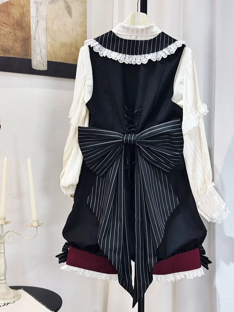 Candy Shop - Ouji Lolita Vest Set, Ruffle Hem Bow Shorts 45061:832769