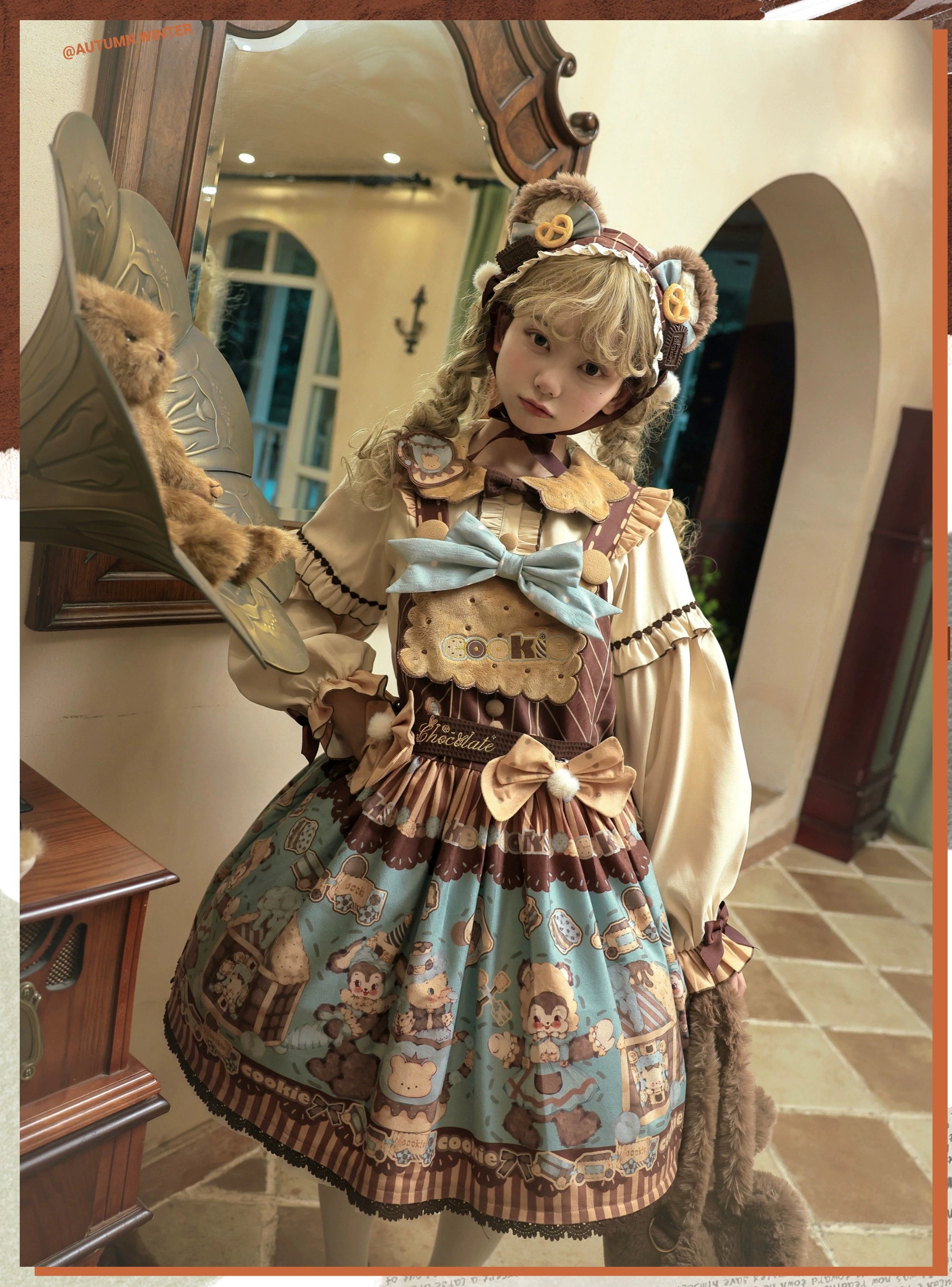 Star Fantasy - Bear Cookies - Kawaii Bear Printed Vintage Lolita Dress 43817:786435