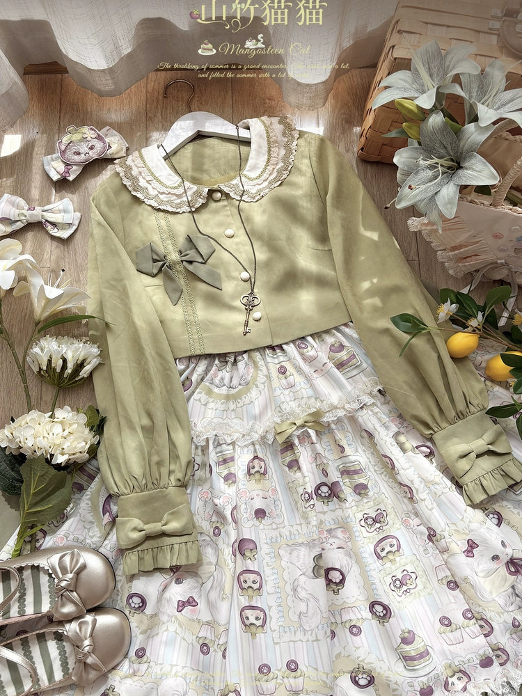 Urtto - Mangosteen Cat - Printed Country Lolita JSK, Pocketed Jacket