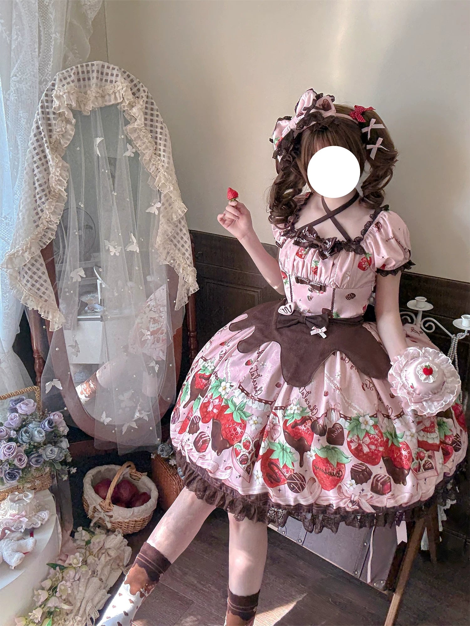 Strawberry Chocolate Lovers - Sweet Lolita Embroidered Printed Accessory 45215:840573