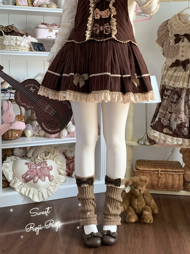 Roji Roji - Flared-Hem Lolita Leg Warmers, Velvet Bows