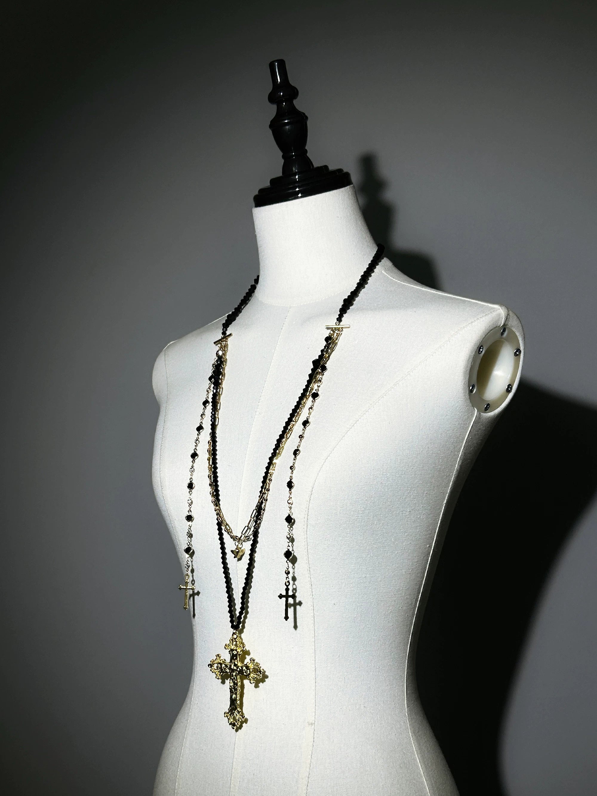 Genesis and Armageddon - Gothic Lolita Accessory, Skeleton Hand Decoration Black and Long - Multi-Layer Necklace One Size