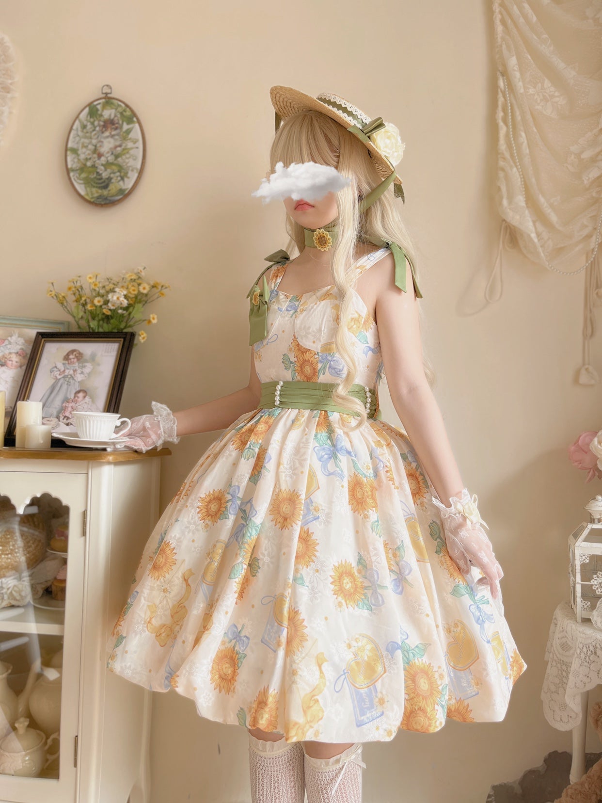 Akiyama Future Studio~Sunflower Print Lolita JSK Dress in Breathable Light Fabric 42790:753505