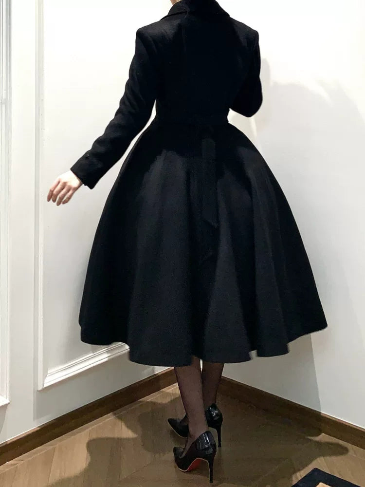 Black Mamba - Winter Elegant Lolita Coat, Detachable Fur Collar