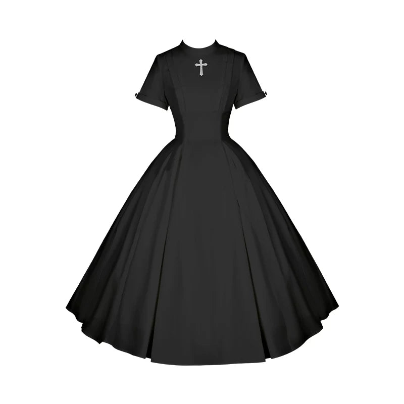 Nihil - Gothic Nun Lolita OP Dress, Irregular Hem Cape (L M S) 44717:819745