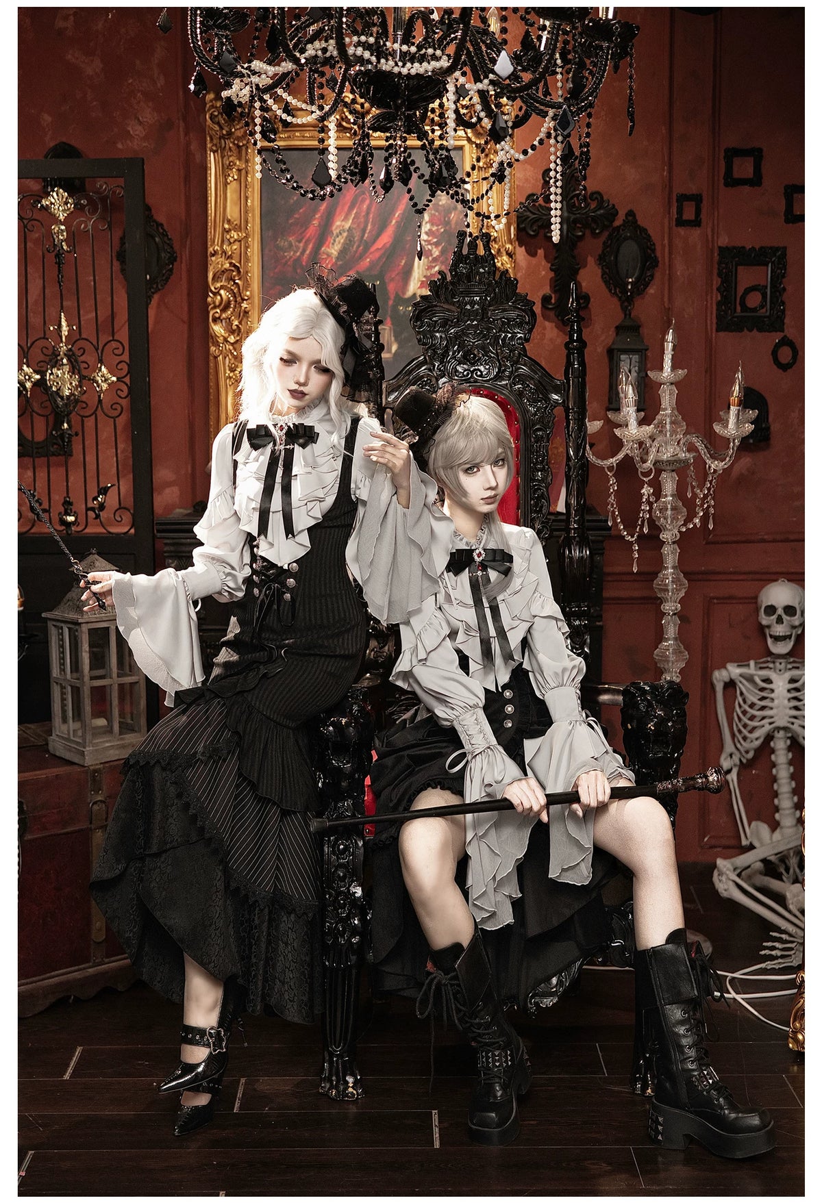 Night Crow - Elegant Gothic Lolita Blouse or Skirt Set, Irregular Hem